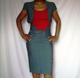 Conjunto de saia jeans e bolero