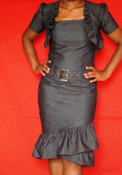 conj.vestido tomara que caia e bolero em jeans