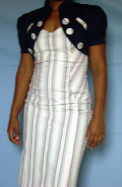conj.vestido tomara que caia e bolero(sarja listrada)