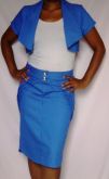 conjunto de saia e bolero em jeans cotelê(azul e preto)