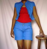 conjunto de shorts e collete em jeans cotelê(azul e preto)