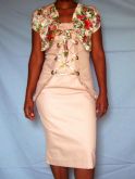 conj.vestido c/ ilhós e bolero estampado